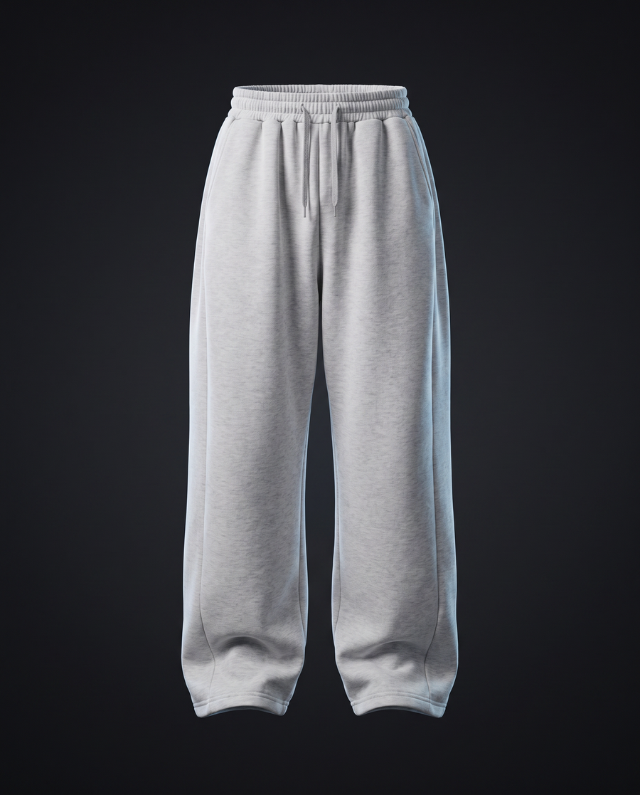 Jogger oversize gris chiné, photo produit sur fond anthracite