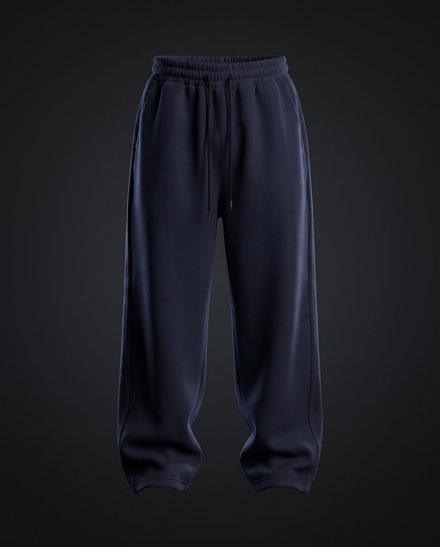 Jogger oversize bleu marine, photo produit sur fond anthracite