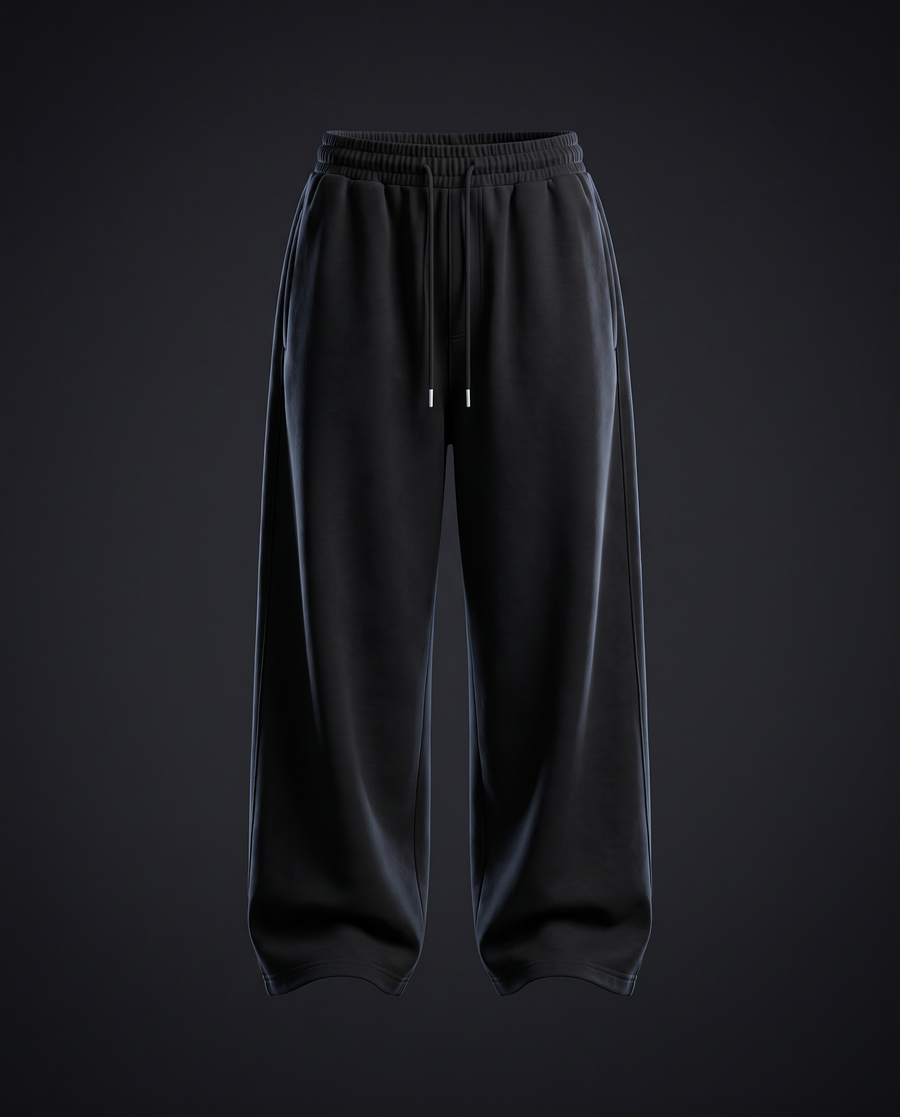 Jogger oversize noir, photo produit sur fond anthracite